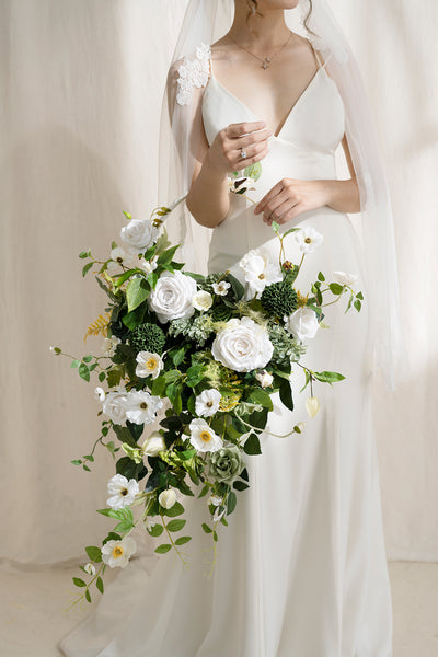 Large Hoop Bridal Bouquet in Emerald & Tawny Beige | Clearance