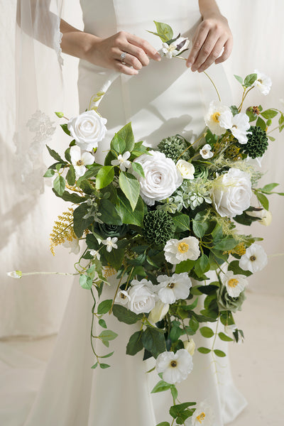 Large Hoop Bridal Bouquet in Emerald & Tawny Beige | Clearance