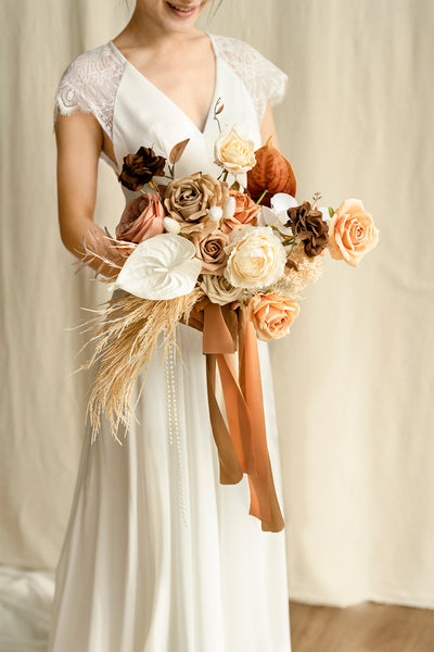 Small Cascade Bridal Bouquet in Rust & Sepia