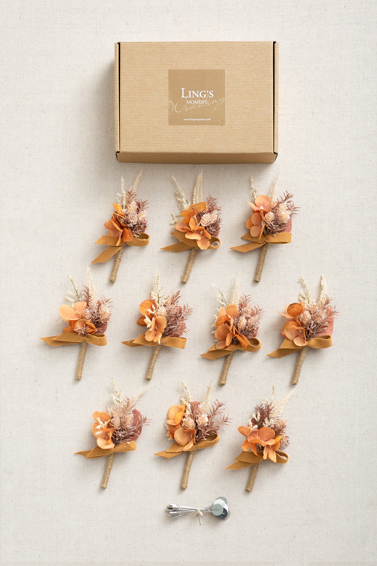 Boutonnieres for Guests in Rust & Sepia