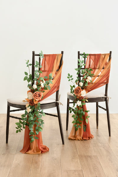 Wedding Aisle Chair Flower Decoration in Sunset Terracotta | Clearance