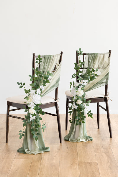 Wedding Aisle Chair Flower Decoration in White & Sage | Clearance