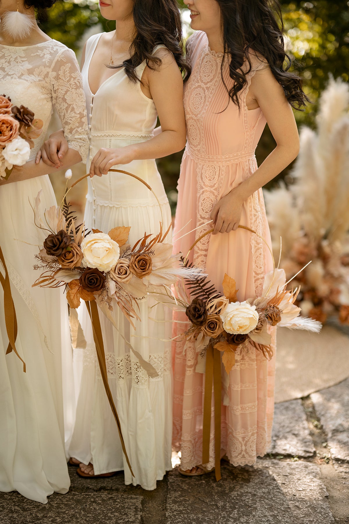 Hoop Bridesmaid Bouquets in Rust & Sepia