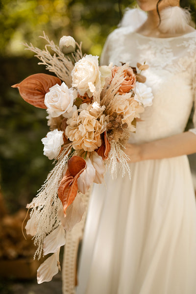 Medium Cascade Bridal Bouquet in Rust & Sepia