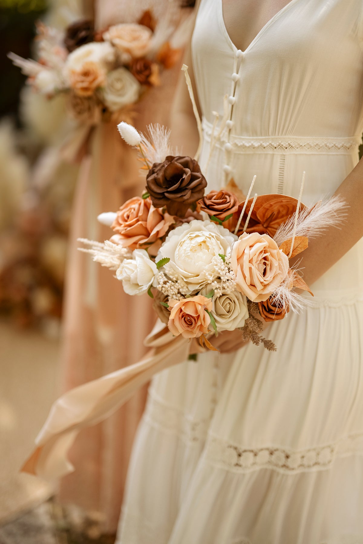 Free-Form Bridesmaid Bouquets in Rust & Sepia