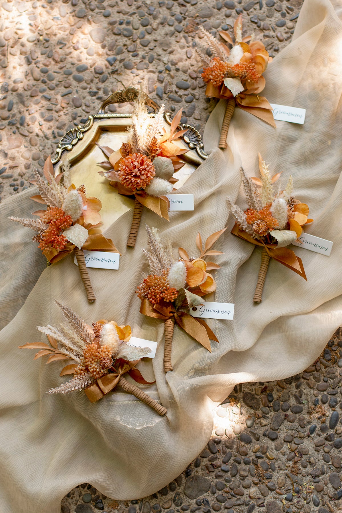 Boutonnieres in Rust & Sepia