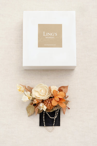 Pocket Square Boutonniere for Groom in Rust & Sepia