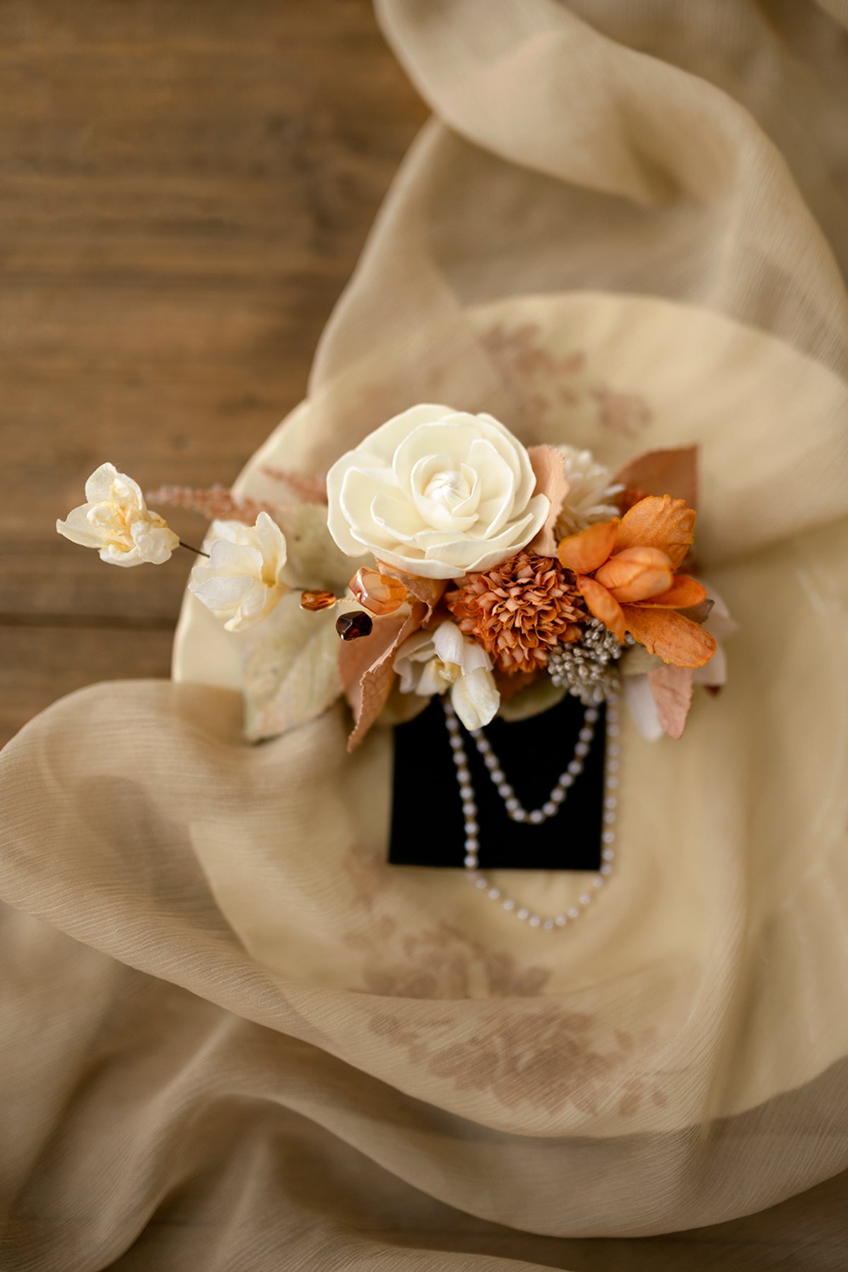 Pocket Square Boutonniere for Groom in Rust & Sepia