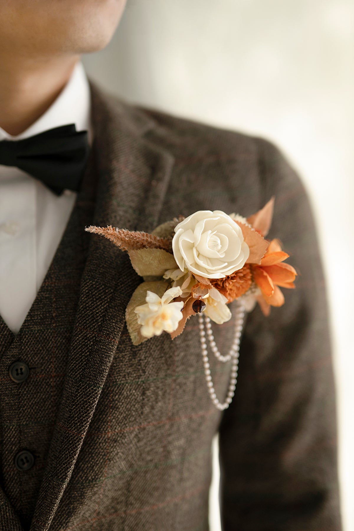 Pocket Square Boutonniere for Groom in Rust & Sepia