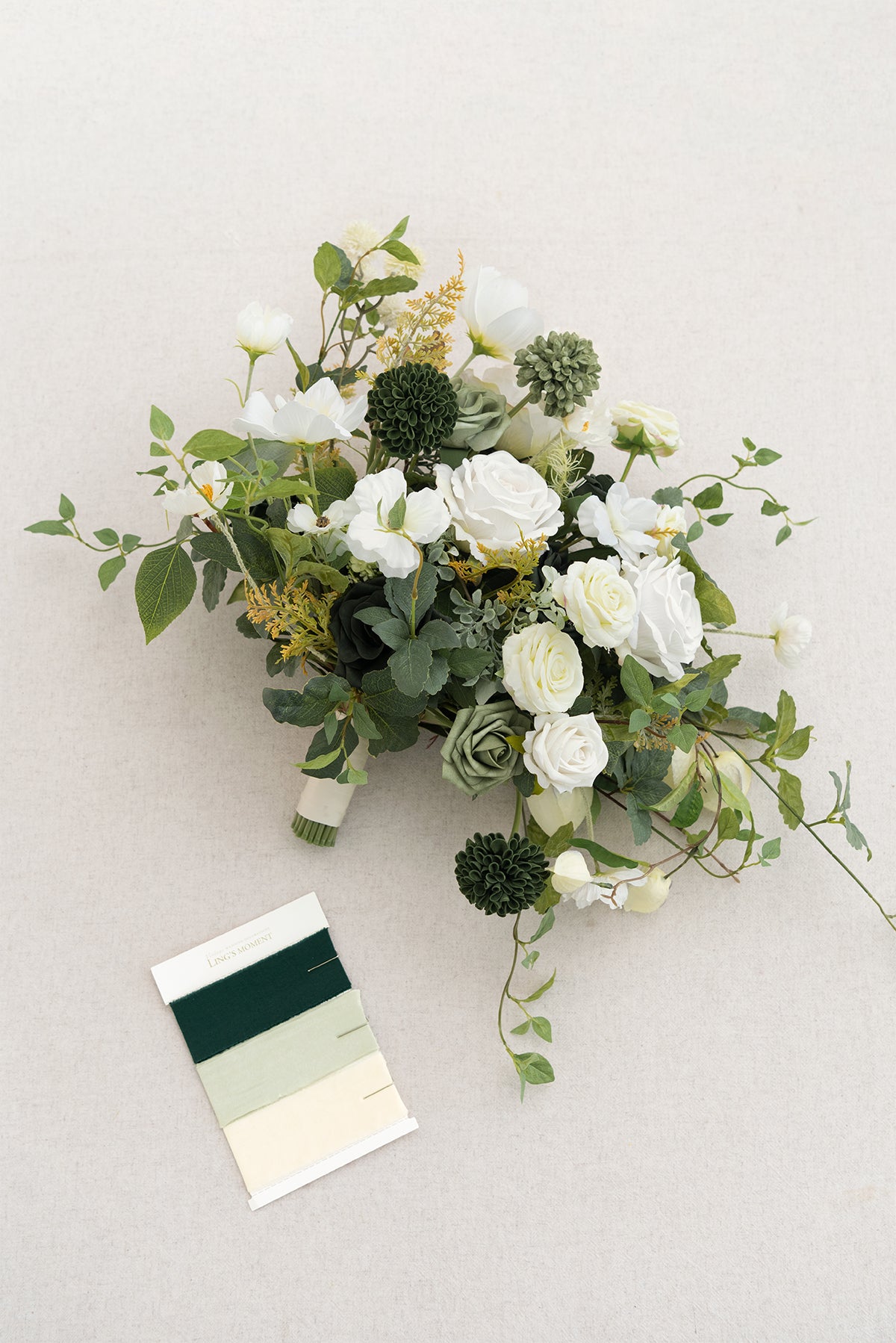 Large Free-Form Bridal Bouquet in Emerald & Tawny Beige
