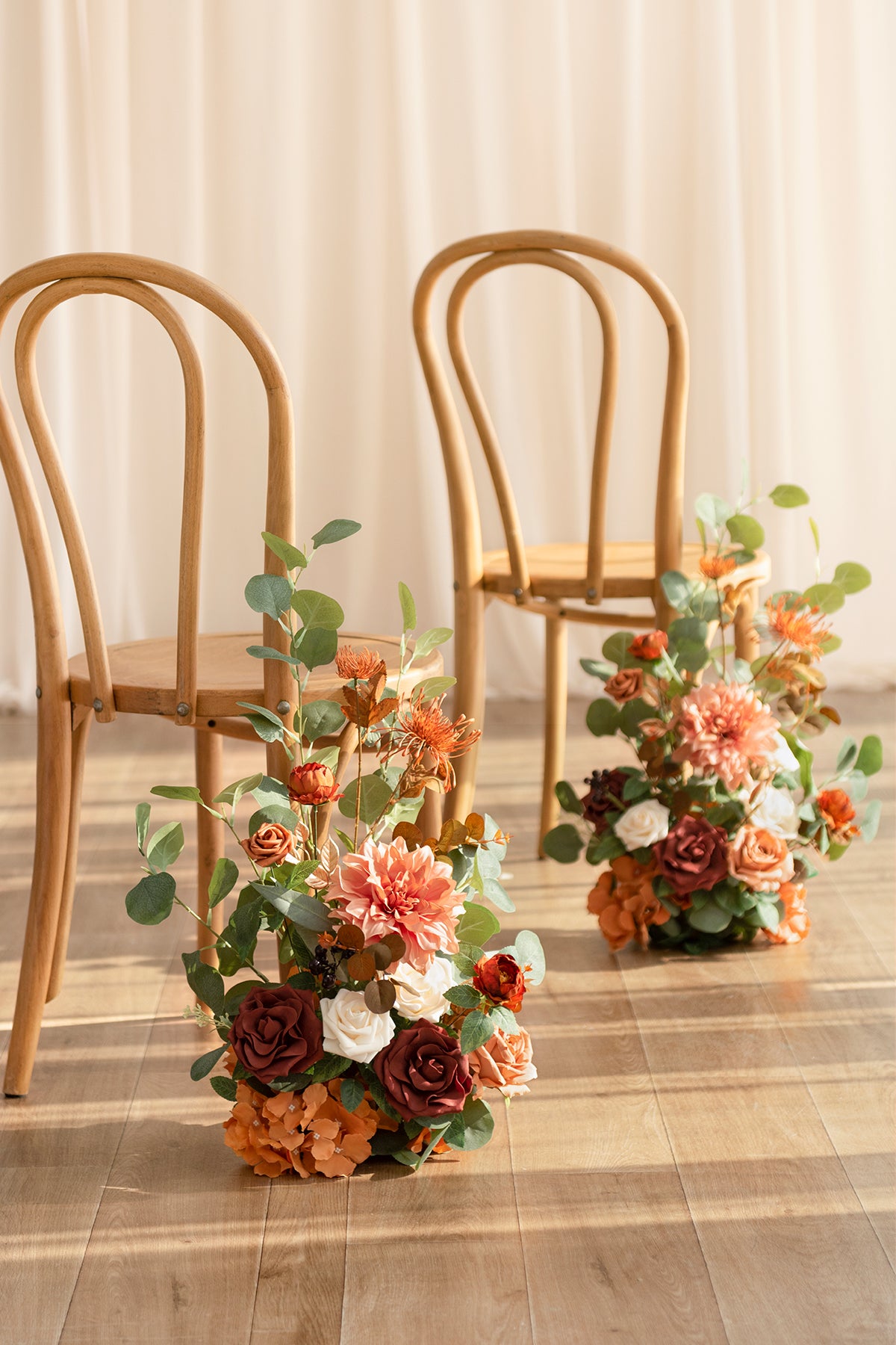 Wedding Aisle Runner Flower Arrangement in Sunset Terracotta