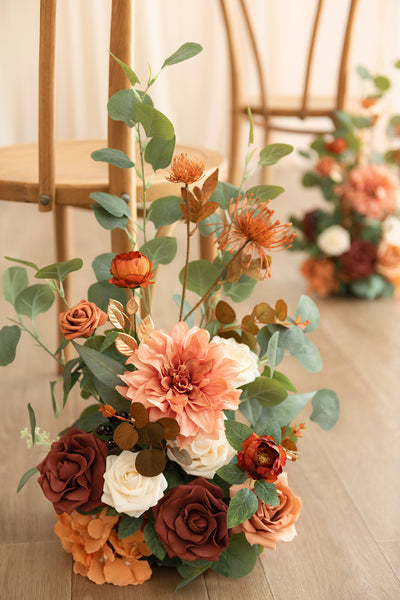 Wedding Aisle Runner Flower Arrangement in Sunset Terracotta