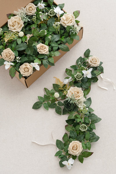 2ft Flower Garlands in Emerald & Tawny Beige | Clearance