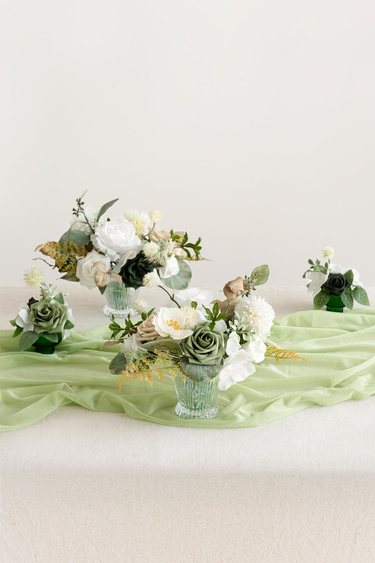 Assorted Floral Centerpiece Set in Emerald & Tawny Beige