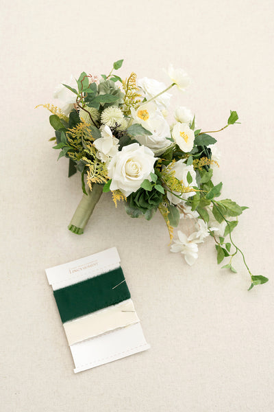 Small Cascade Bridal Bouquet in Emerald & Tawny Beige