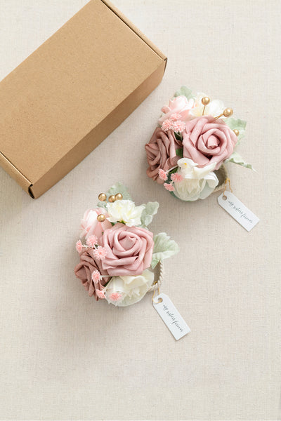 Wrist Corsages in Dusty Rose & Cream