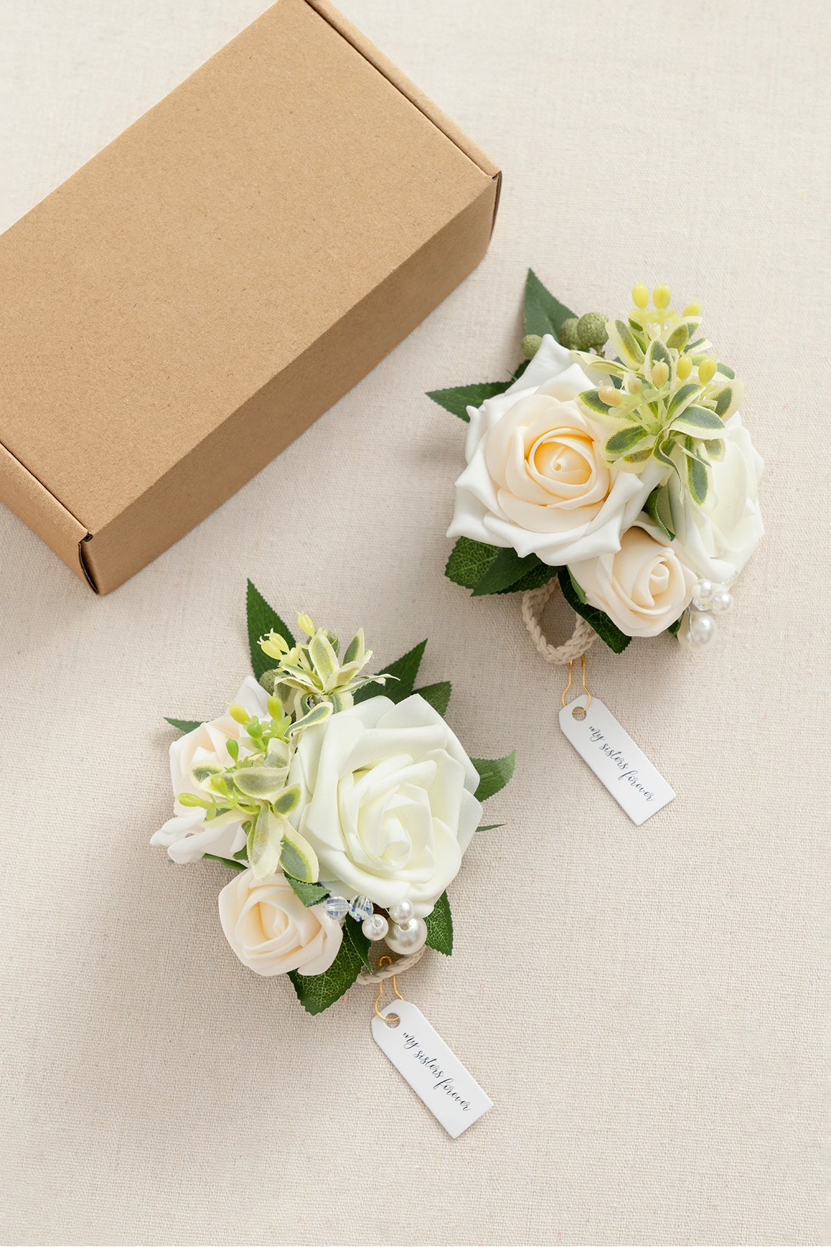 Wrist Corsages in Ivory & Cream