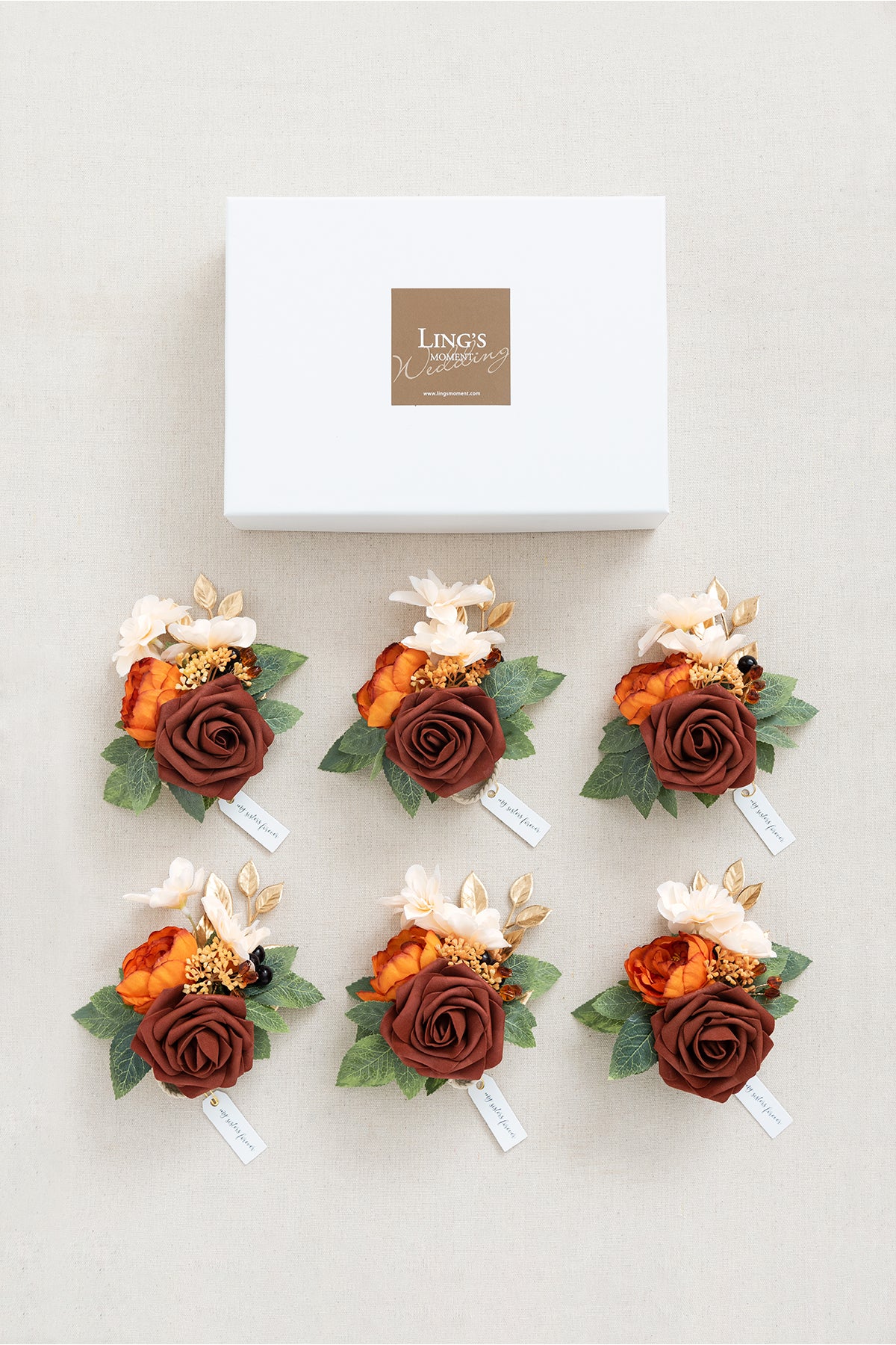 Wrist Corsages in Burnt Orange