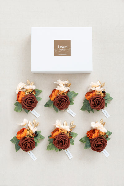 Wrist Corsages in Burnt Orange