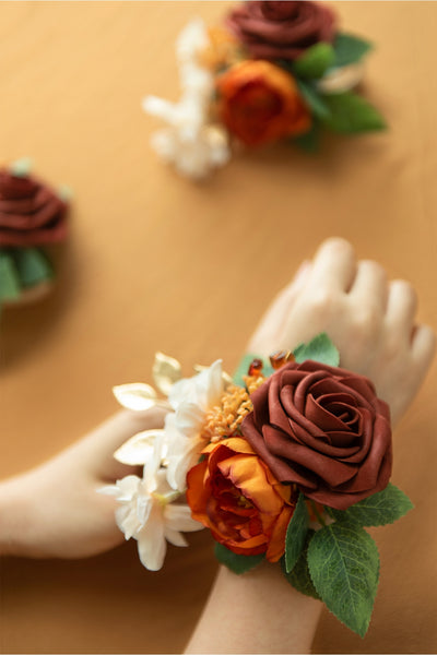 Wrist Corsages in Burnt Orange