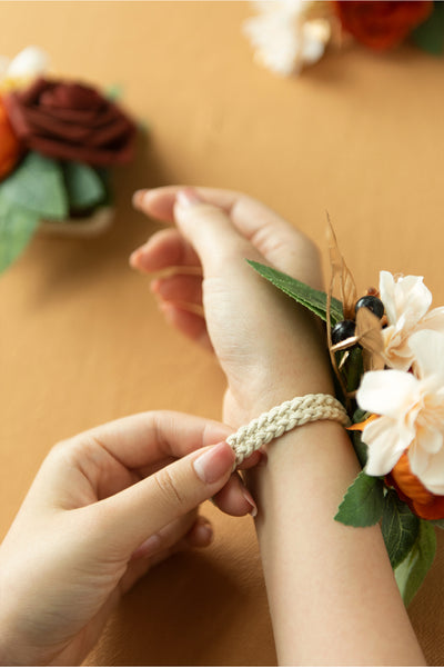 Wrist Corsages in Burnt Orange