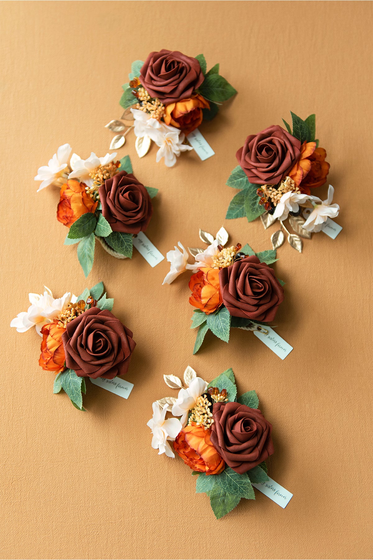 Wrist Corsages in Burnt Orange