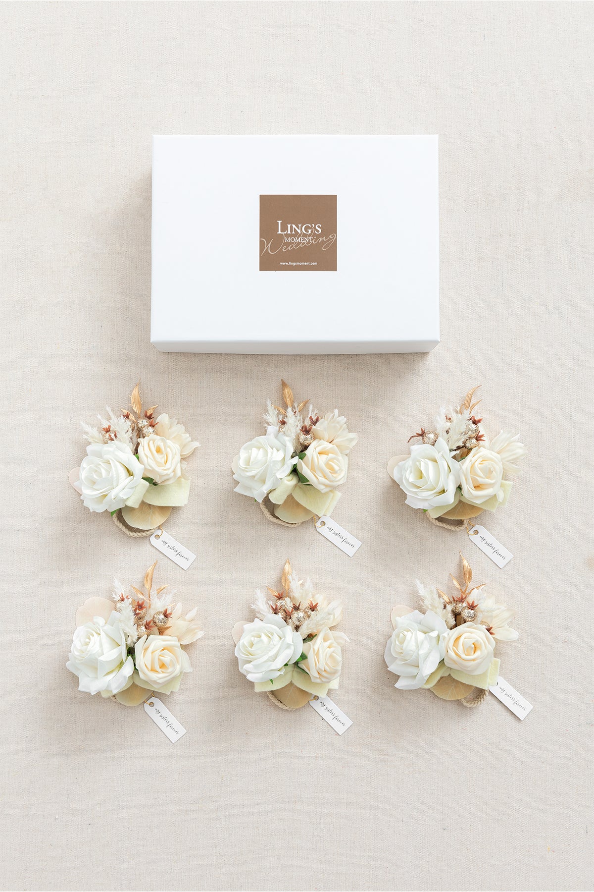 Wrist Corsages in White & Beige