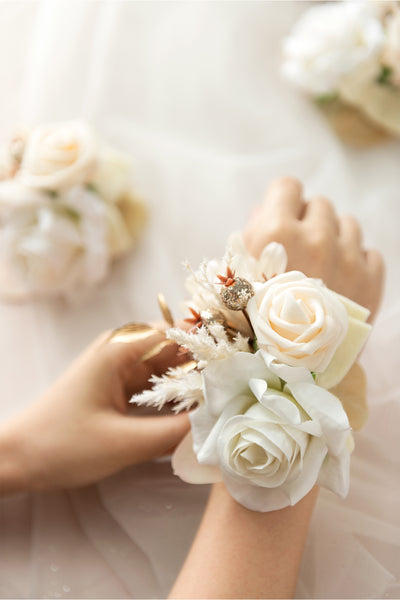 Wrist Corsages in White & Beige