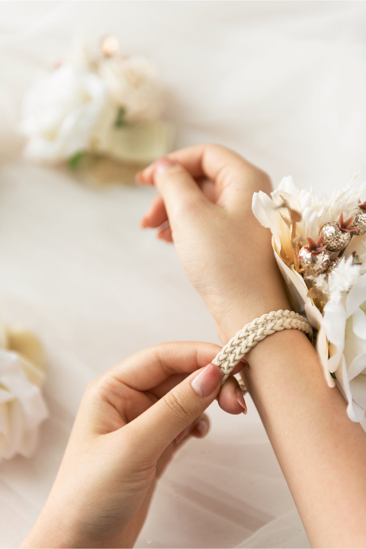 Wrist Corsages in White & Beige