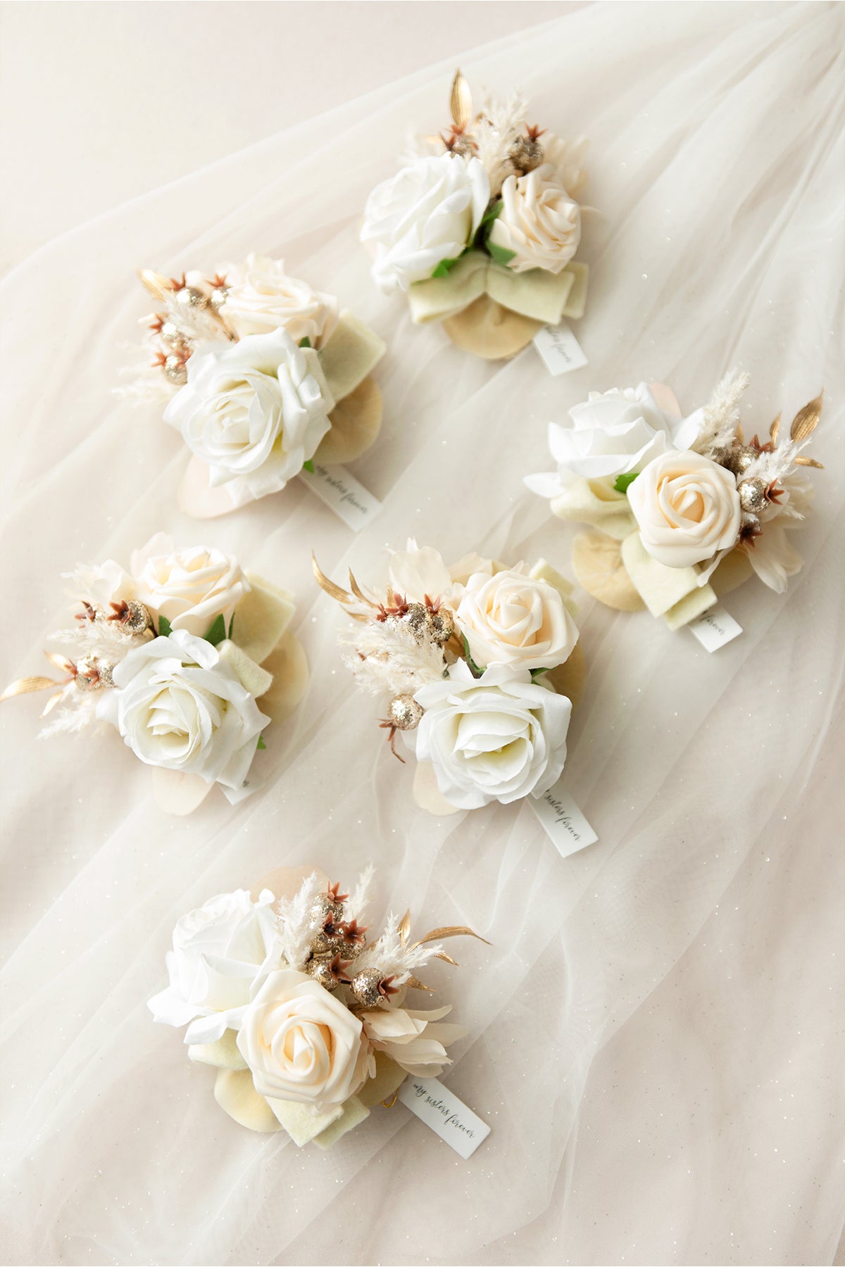 Wrist Corsages in White & Beige