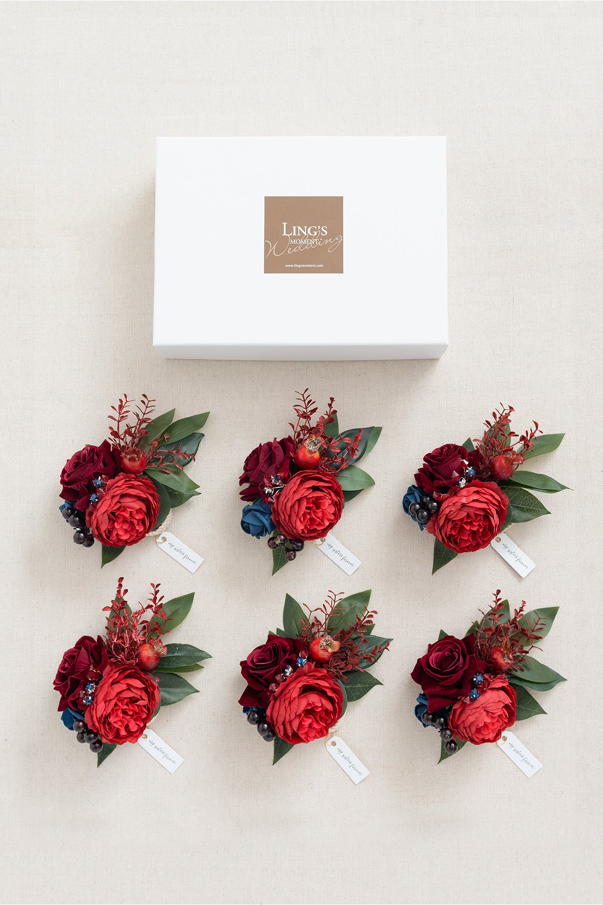 Wrist Corsages in Burgundy & Navy