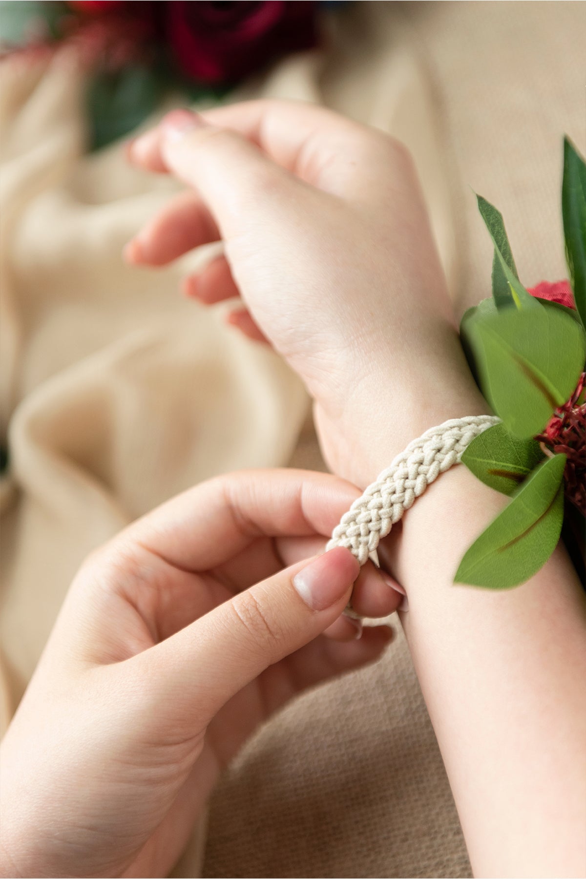 Wrist Corsages in Burgundy & Navy