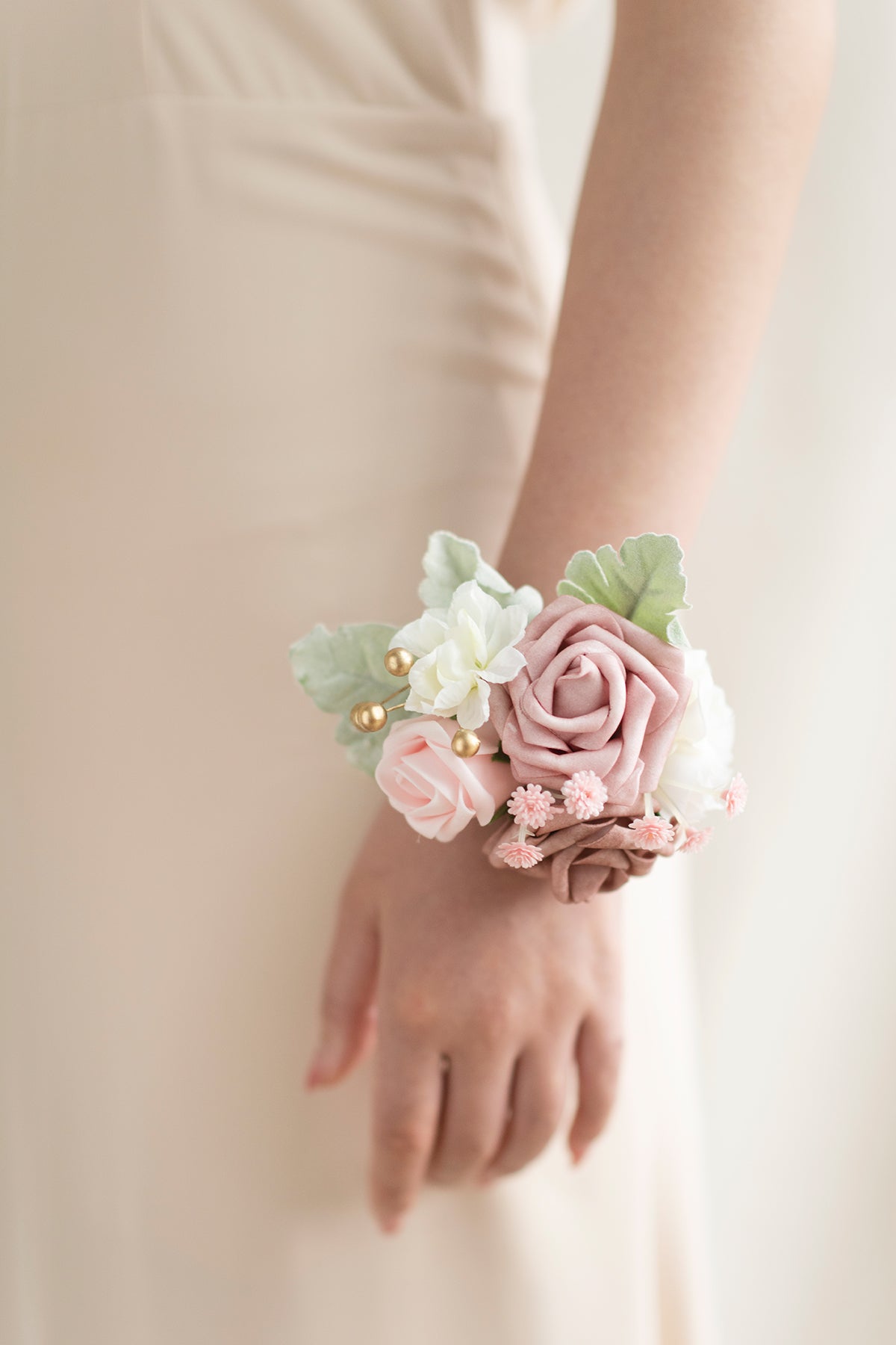 Wrist Corsages in Dusty Rose & Cream