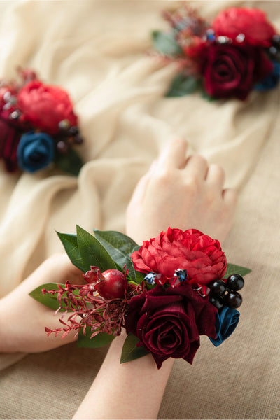 Wrist Corsages in Burgundy & Navy