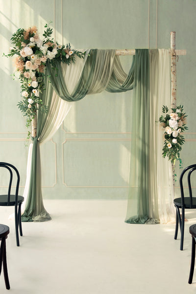 Flower Arch Decor with Drapes in Emerald & Tawny Beige