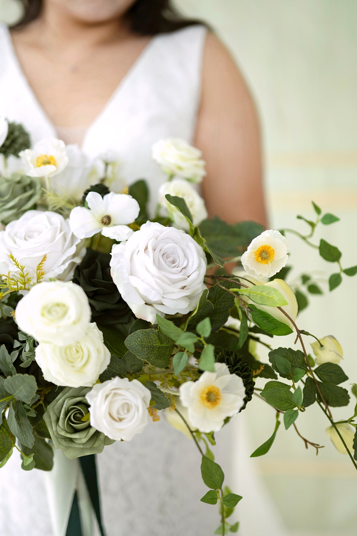 Large Free-Form Bridal Bouquet in Emerald & Tawny Beige | Clearance