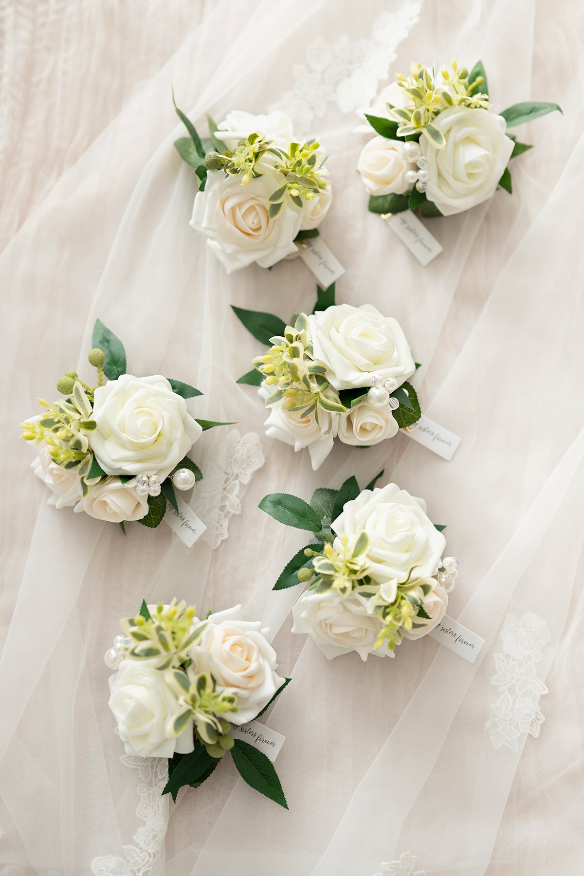 Wrist Corsages in Ivory & Cream