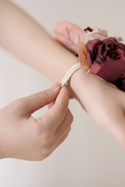 Wrist Corsages in Burgundy & Dusty Rose | Clearance
