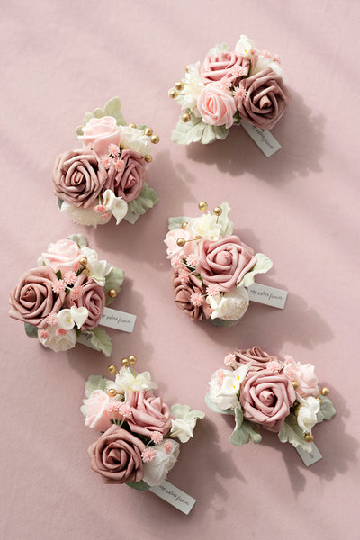 Wrist Corsages in Dusty Rose & Cream