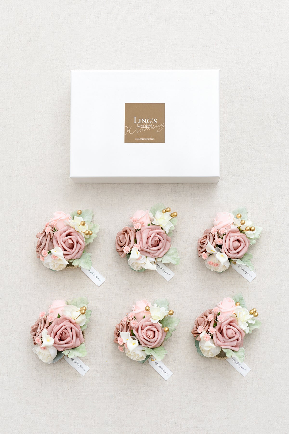 Wrist Corsages in Dusty Rose & Cream