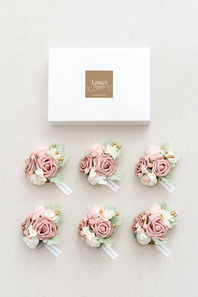 Wrist Corsages in Dusty Rose & Cream