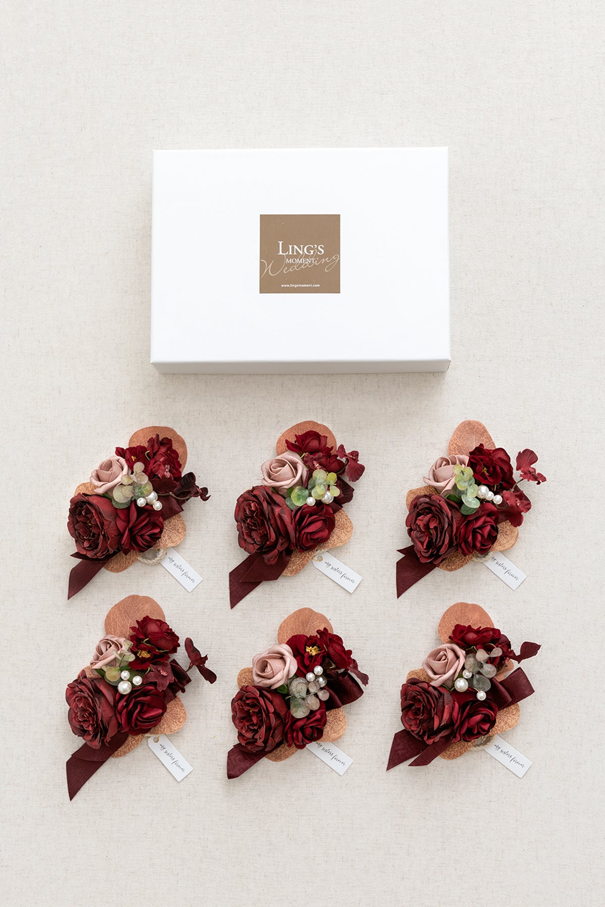 Wrist Corsages in Burgundy & Dusty Rose