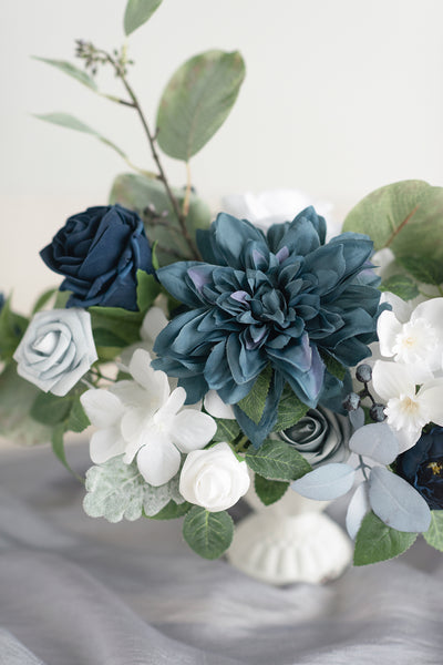 Large Floral Centerpiece Set in Dusty Blue & Navy