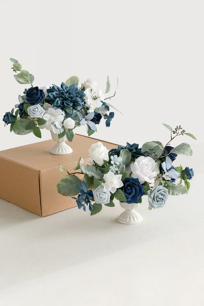 Large Floral Centerpiece Set in Dusty Blue & Navy