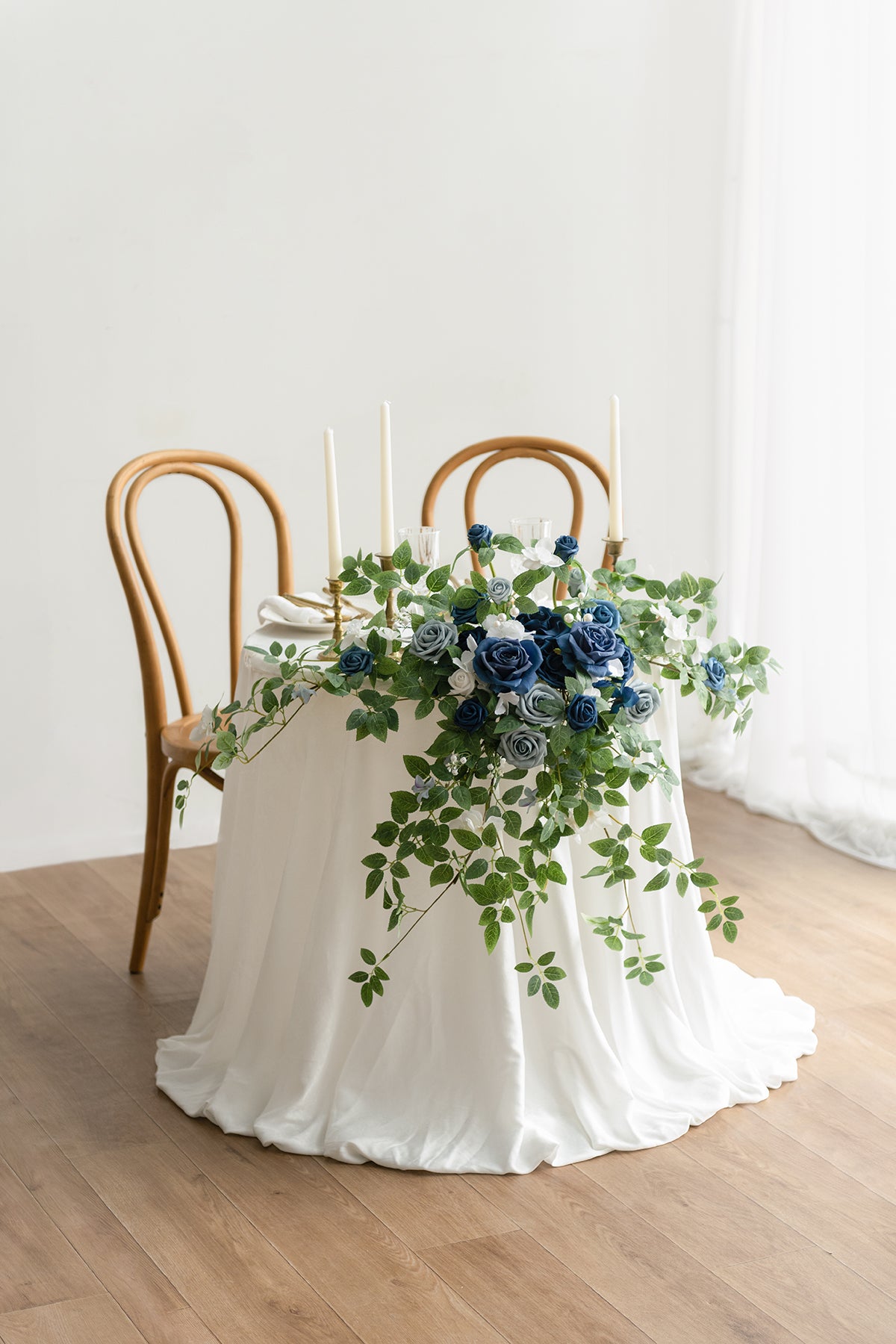 Sweetheart Table Floral Swags in Dusty Blue & Navy