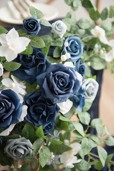 Sweetheart Table Floral Swags in Dusty Blue & Navy