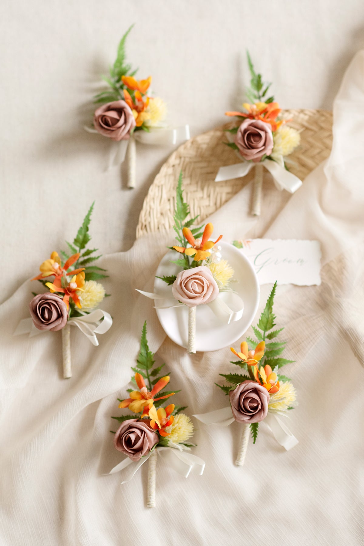 Boutonnieres in Tropical Citrus & Pink | Clearance