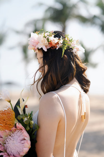 Bridal Flower Crown in Tropical Citrus & Pink | Clearance
