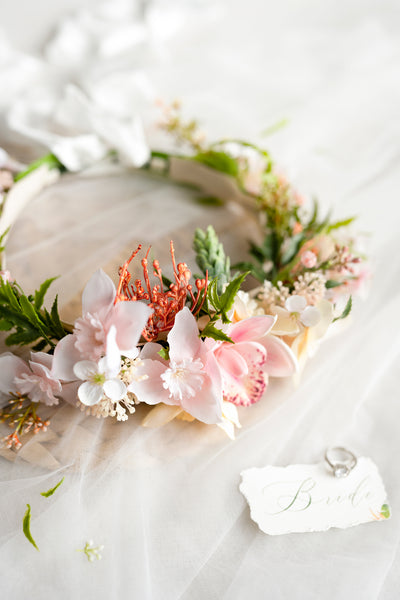 Bridal Flower Crown in Tropical Citrus & Pink | Clearance