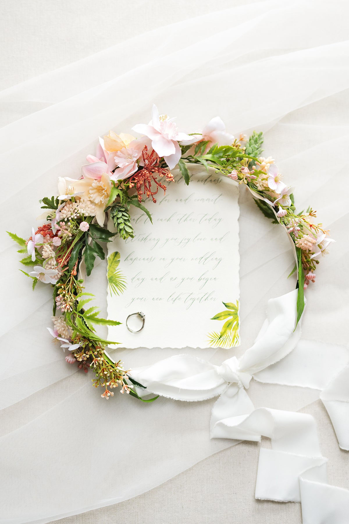 Bridal Flower Crown in Tropical Citrus & Pink | Clearance